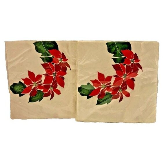 New Set of 2 Poinsettia Facial Tissue Paper Napkins 16‎ Christmas Holiday Party - Picture 1 of 2